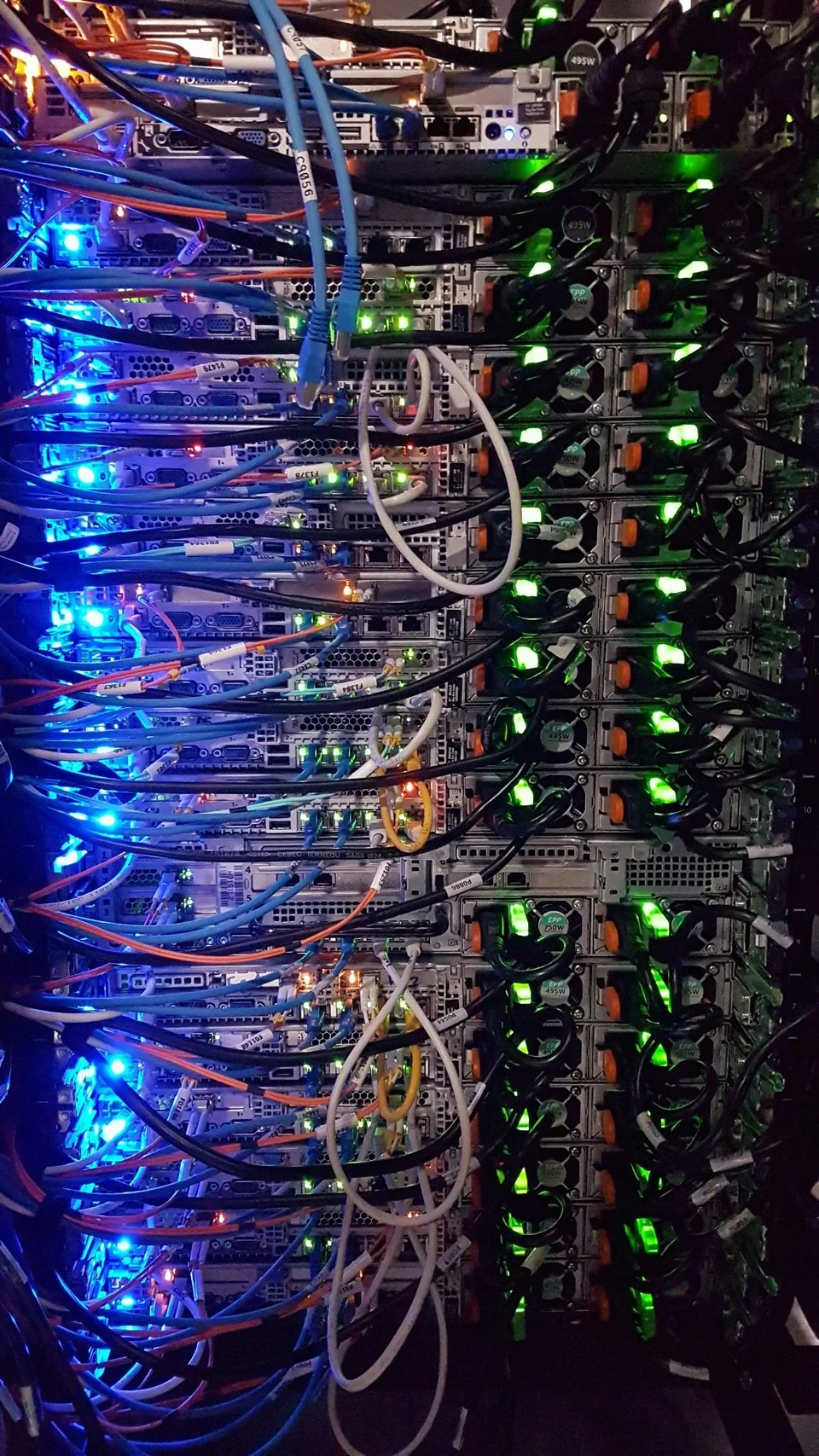 Server rack with installed equipment and cabling